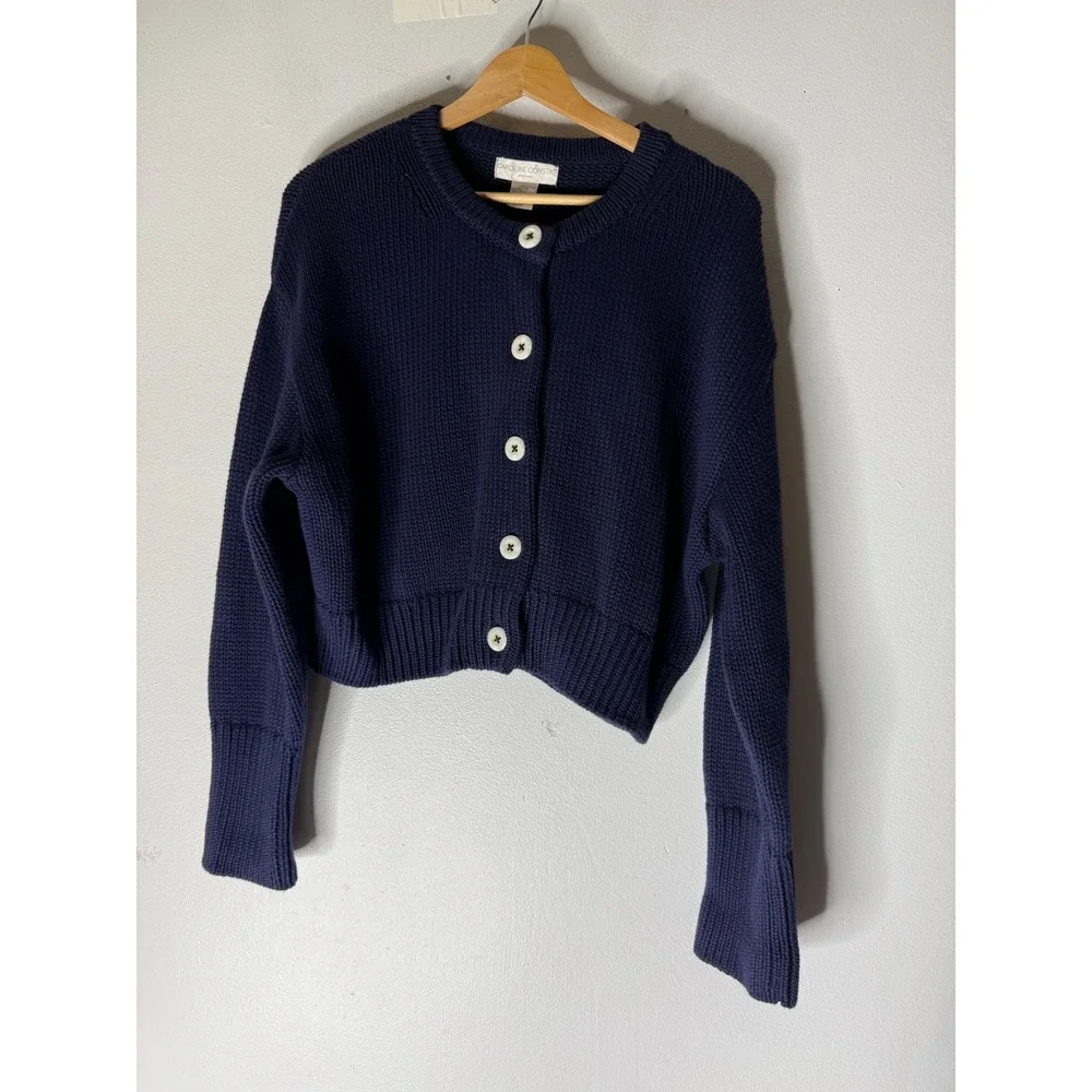 Caroline constas cropped navy cotton cardigan cream buttons small